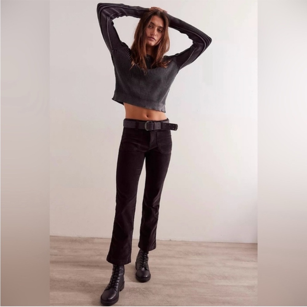 FREE PEOPLE High Time Velvet Kick Flare Pants Black